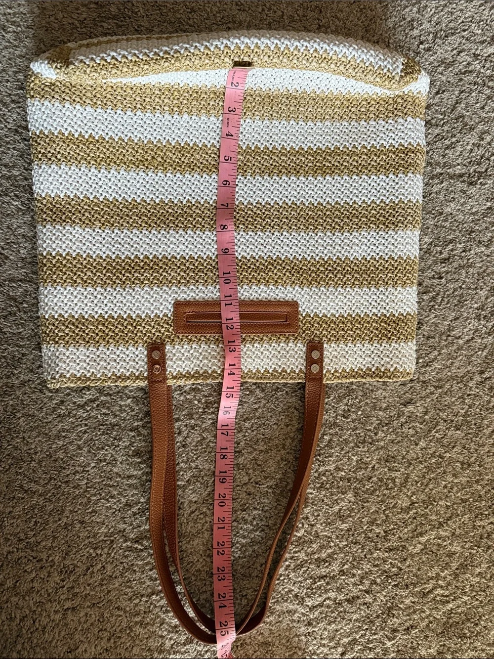 Striped Woven Tote Bag in White and Tan